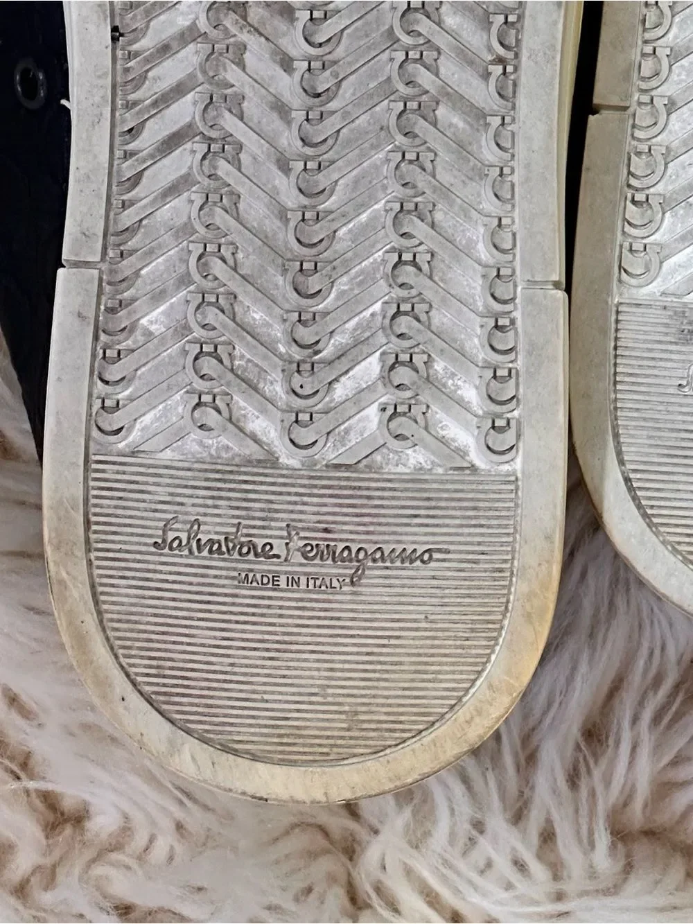 Salvatore Ferragamo Black Leather gancini Sneakers with White Laces